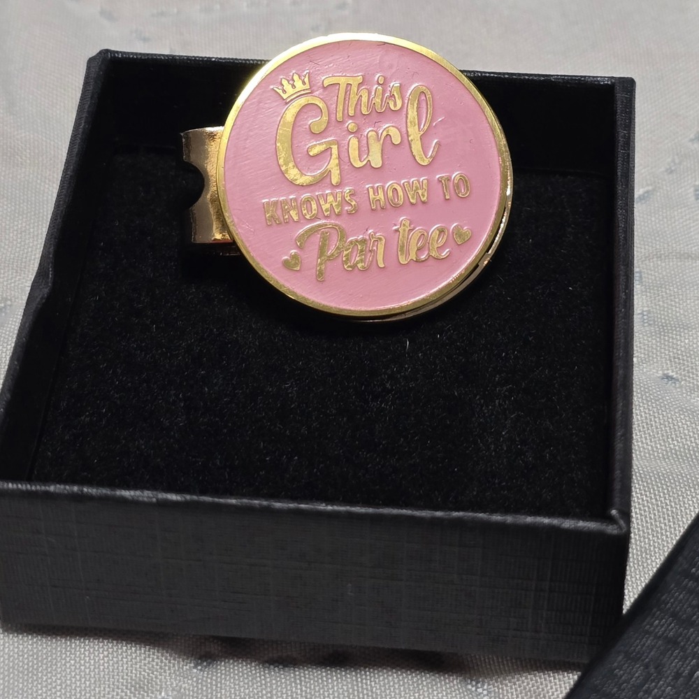 Golf Ball Marker Hat‎ Clip This Girl Knows How to Par Tee Pink Gold Crown Design